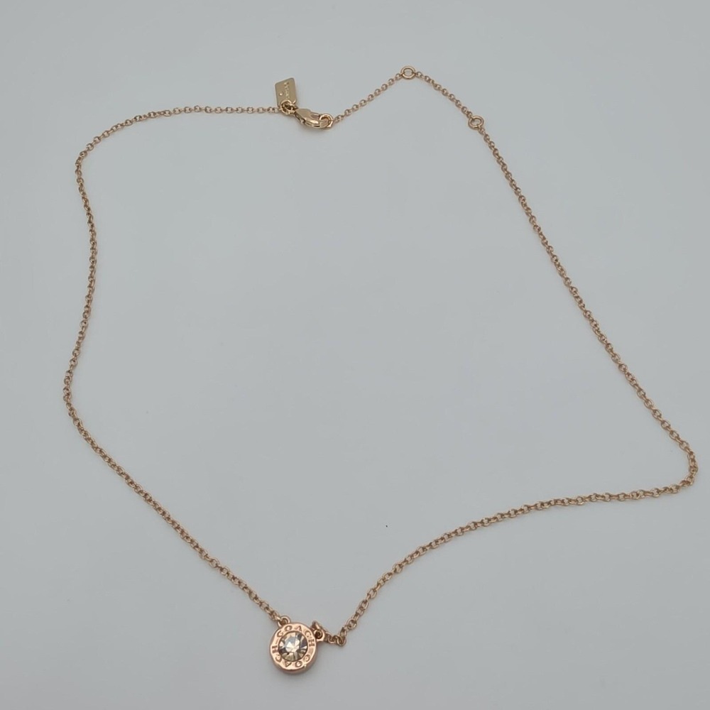 Vtg COACH Necklace Open Circle Crystal Pendant Rose Gold Plate Round‎ Link 18" - Picture 7 of 15